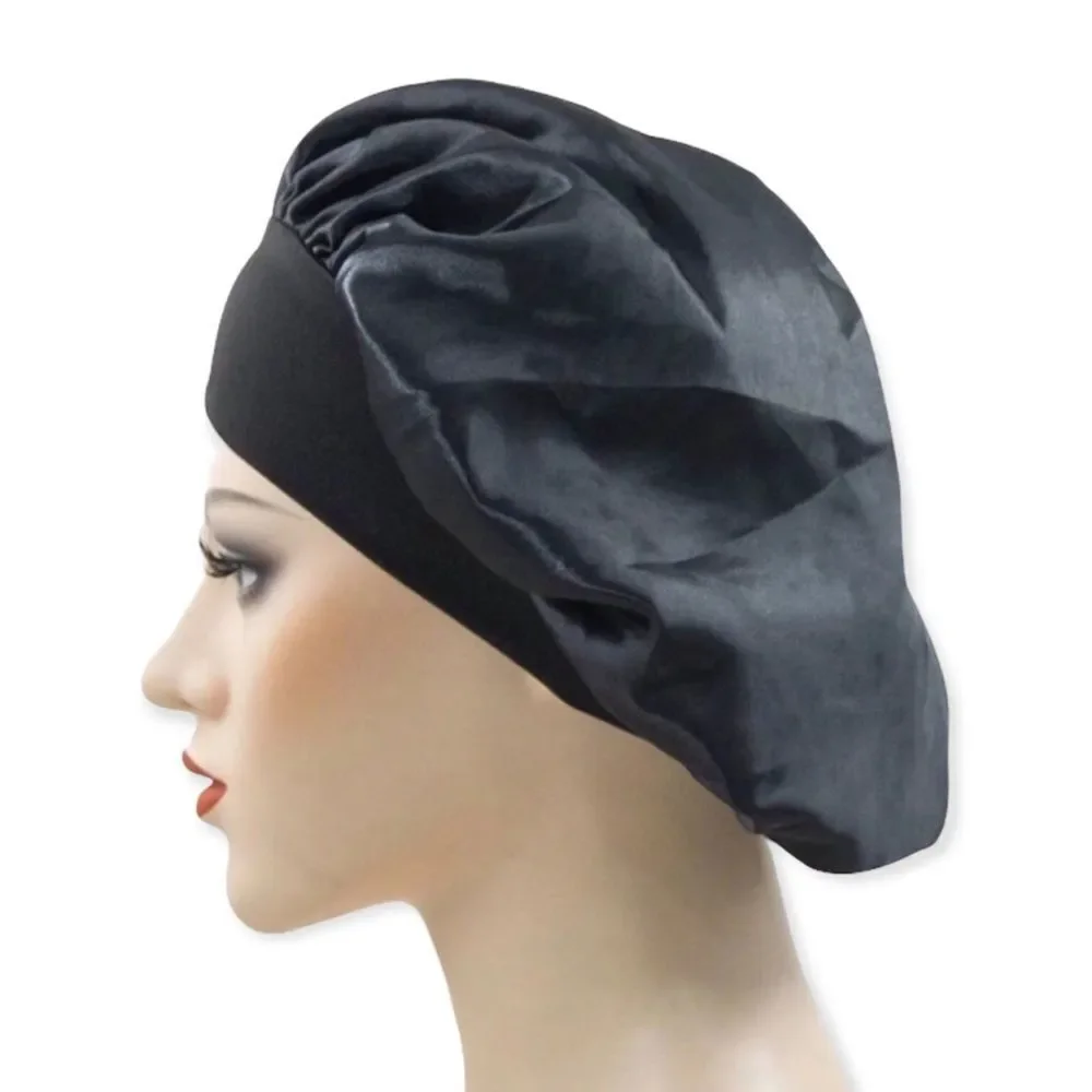🆕Black Satin Wide Elastic Hair Bonnet